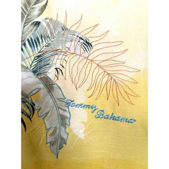 Tommy Bahama Mens Shirt Size XL 100% Silk Tropical Floral Textured Yellow Stitch - Picture 8 of 10